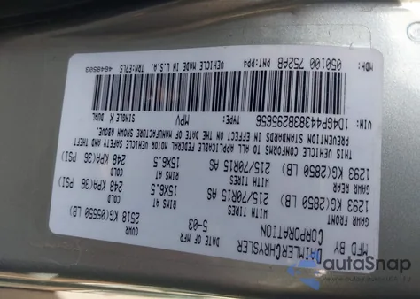 2003 Dodge Grand Caravan Sport z USA, uszkodzony, nr VIN 1D4GP44383B295656